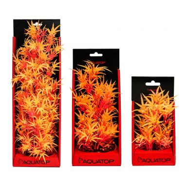 AQUATOP Tangerine Fluorescent Cannabis Plastic Plant, Weighted Base for Aquariums (6", 10", 16")