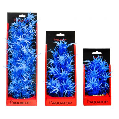 AQUATOP Vibrant Blue Fluorescent Cannabis Plastic Plant, Weighted Base for Aquariums (6", 10", 16")